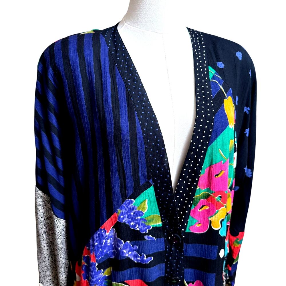 Carol Little Patchwork Vintage Jacket Size 4 Oversize 100% Rayon Long Sleeves - Picture 7 of 10